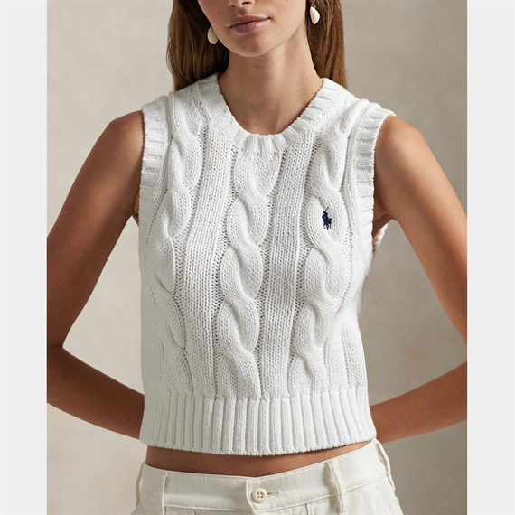 Polo Ralph Lauren Cable-Knit Cotton Cropped Vest, Hvid